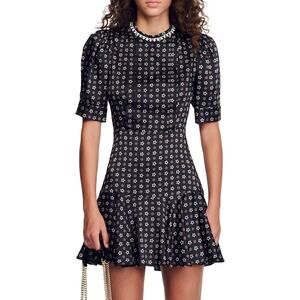 Sandro Black and White Floral Mini Dress